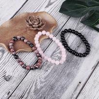 3Pcs/set Natural Stone 8mm Black Onyx Rhodonite Rose Quartzs Beaded Wrist Stackable Bracelets AVE 3pcs gray