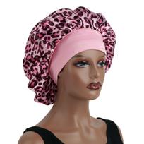 Women's Leopard Print Satin Sleep Bonnet Single-Layer Nightcap Hair Care Bedtime Routine Essential 1-Pack pink
