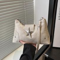 Women PU Star Decor Shoulder Bag Chic Hobo Bag Large Capacity Fashion Crossbody Bag Solid Color Sweet Underarm Bag AVE 29x7.5x18.5cm
