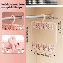 Multi-clip Sock Drying Rack Multi-functional Removable Space-saving Socks Underwear Baby Saliva Towel Household Storage Rack Double layered rožinė