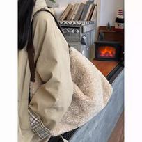 Vintage Faux Lambswool Handbag Women Lazy Style Large Capacity Tote Bag Ladies Fashion Premium Luxury Simple Office Shoulder Bag 35x25x18cm smėlis