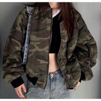 Oversized Camo Hoodie Jacket Women Streetwear Zip-Up Sweatshirt Loose Fit Casual Pullover 2025 Winter Medium kamufliažas