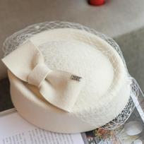 French retro mesh bow wool felt beret autumn and winter elegant Hepburn style bridal top hat Returns and exchanges are not supported gray