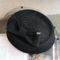 French retro mesh bow wool felt beret autumn and winter elegant Hepburn style bridal top hat Returns and exchanges are not supported black