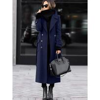 Autumn Winter Women's Fashion Casual Long Woolen Coat, Plus Size Oversized Wool Overcoat Outwear XXL tamsiai mėlyna