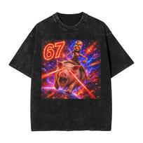 Juokingi Tung Tung Tung Sahur kviečia 67 Šeši Septyni Memas Marškinėliai Vyrams Medvilniniai skalbti Marškinėliai Trumpomis Rankovėmis T-shirt Dovana Drabužiai L brown
