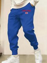Brit-eng Men Jogger Pants Pocket England Flag Typography Art, Leg British Nation Flag Graphic, Ribbed Ankle Sweatpants for Trendy Daily Fits L mėlyna