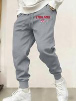 Brit-eng Men Jogger Pants Pocket England Flag Typography Art, Leg British Nation Flag Graphic, Ribbed Ankle Sweatpants for Trendy Daily Fits 3XL pilka