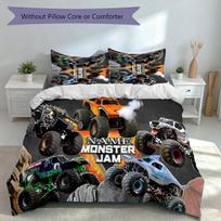 3pcs Custom Name Monster Jam Set,Includes 1 Duvet Cover and 2 Pillowcases,All-season Bedroom Decor 135cmx200cm white