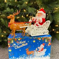 Electric Santa Claus Deer Cart Christmas Decoration Children's Gift Elk Sled Children's Toy Doll Doll Reusable Christmas Decoration Supplies A259 #1 beige