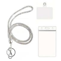 Clear Card Holder with Neck Lanyard for Office Rhinestones Lanyard with Identity Card Badge Holder Vertical Card Holder 1 white
