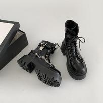 Platform-soled locomotive small man black platform-soled casual Martin boots women's 2025 new autumn fried street with skirt short boots 39 juoda