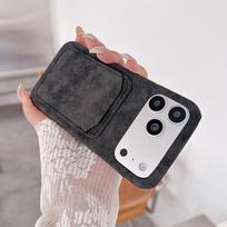 Vintage Suede Leather Card Holder Wallet Case For For Iphone Air 17 16 15 14 13 12 11 Pro Max Plus Photo Packet Matte Bumper Cover iPhone17 Pro gray