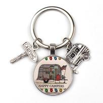 New Cute Camper Wagon Keychain I Love Camping Keychain Trailer Signpost Keychain Vacation Travel Memorial Gift white