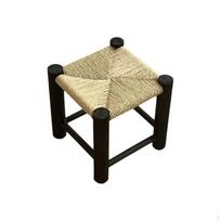 Rattan Woven Stool, sturdy Wood Bench, Retro WabiSabi aesthetic, Entryway, Living Room Black 28x28cm Black 28x28cm beige