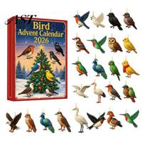 Bird Themed Christmas Gifts 24 Day Advent Calendar with 2D Flat Acrylic Hanging Pendants, Tree Decorations Countdown Calendar, Ornament for Bird beige