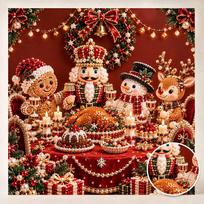 Christmas Nutcracker Gingerbread Reindeer Pearl Diamond Painting Set. Handmade Pearl Diamond Art Set. Holiday Gift Home Decoration 20x20（Framed） brown