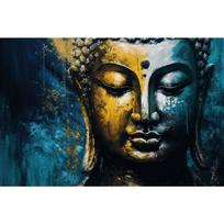 Buddha Canvas painting Print Religious Abstract Statue Buddhism Spiritual Blue Yellow poster Wall Modern Art room home decor 21cm×30cm NoFrame gray