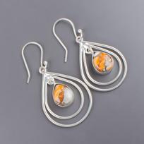 Oranžinės Vario Turkio Akmens 925 Sterlingo Sidabro Rankų Darbo Auskarai 2.00  EE-34-37 gray