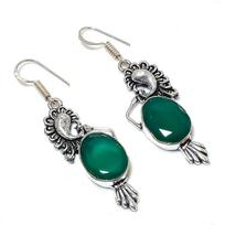 Green Onyx Gemstone 925 Sterling Silver Gift Jewelry Earring 2.32 black
