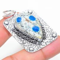 K2 Blue Azurite Gemstone 925 Sterling Silver Gift Jewelry Pendant 1.97 gray