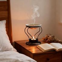 Delicate Fragrance Warmer Metal Oil Burner with Ceramic Bowl European for Patios beige