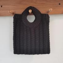 Korėjietiško stiliaus retro megzta rankinė - Rankų darbo vilnonė rudens/žiemos nėrimo rankinė black
