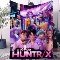 K-Pop Pink Style Blanket Demon Hunters Flannel Throw Blanket Hot Anime Soft Warm for Living Room Sofa Bed Cover Camping Fan Gift 70x100cm(28x40inch) purple