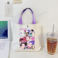 KPop Demon Hunters Women Canvas Handbag Rumi Mira Zoey Girl Tote Bags Portable Female Phone Pouch Cute Cartoon Shopping Bag gray