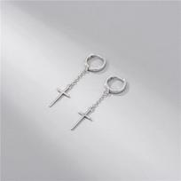 Beixi S925 Sterling Silver Tassel Cross Ear Cuff for Women - Japanese Style, Trendy Fashion Earring Accessory. 925 Silver white