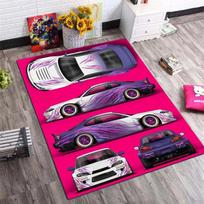 JDM Drift Sports Car Purple Flame Livery Print Area Rug Tuner Vehicle Non‑Slip Rectangular Floor Mat Racing Fan Home Decor for Living Bedroom 40x60cm( 15x23in ) red