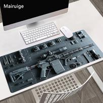 Futurist Tactical Rifle Large Anti-slip Rubber Mouse Pad Gaming Desk Mat Keyboard Mat For Office Home Computer Stitched Edge 40cmx90cm(15.7x35.4inch) gray