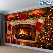 1Pcs Christmas Fireplace Themed Decoration Background Winter Backdrop Decorations For Photo Studio Photo Booth Christams Party 230x150cm brown