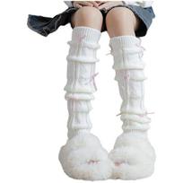 Bow Ribbon Leg Warmers Knitted Children's Foot Warmer Kawaii Foot Cover  Girls Fashion Black Silver Bow black
