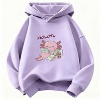 Kids Trendy Axolotl Drinking Bubble Tea Hoodie Children's Sweatshirt Cute Hoody for Boys Girls Autumn Winter Casual Hoodies 120 violetinė