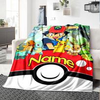 Customiz Name Personality Pokémon Ash and Pikachu Blanket Soft &Warm Sofa Office Bed Travel Lunch Break Blanket, Gift Suitable All Seasons 80cmx120cm red
