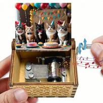 Cartoon Cat Pattern Hand Crank Music Box Retro Mechanical Music Box  Birthday Gifts Music Box black