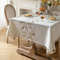 Cotton Linen Embroidery Tablecloths Rectangle Dust Proof Table Cover, Embroidery flower Pattern Table Cloths,Party  Decor 90X90cm