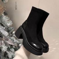 Square Toe Platform Woman Short Shoes Spring Autumn Ankle Boots for Women Very High Heels Booties Elegant Goth Black Boot Sale 40 black