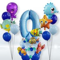 Octopus Animal Underwater World Number Balloon Kit Kids Bath Party Supplies Ocean Set Number 2
