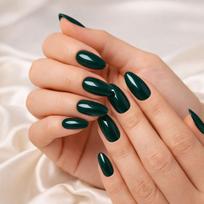 HariPrabodham 12Pcs Dark Green Glossy Press On Nails Medium Almond Shape | Salon Finish Fake Nails for Women | Reusable Stick On Nails Set with Ad black