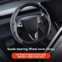 YZ For Tesla Model 3 Y Highland Juniper 2026 Suede velvet Car Steering Wheel Cover DIY carbon fiber texture Sport Steering Wheel