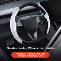 YZ For Tesla Model 3 Y Highland Juniper 2026 Suede velvet Car Steering Wheel Cover DIY carbon fiber texture Sport Steering Wheel