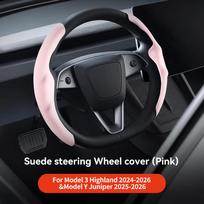 YZ For Tesla Model 3 Y Highland Juniper 2026 Suede velvet Car Steering Wheel Cover DIY carbon fiber texture Sport Steering Wheel