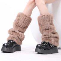 25/40/50cm Lolita Boots Cover Faux Fur Long Tube Sock Harajuku Style Furry Leg Warmers  Women 40cm Beige Brown beige