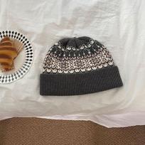 [Set] Rhombus Fair Island pattern knitted hat, scarf, literary and advanced combination, autumn and winter warm two-piece set black