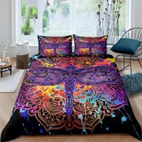 Bohemiškas skraidantis laumžirgis patalynės užvalkalų komplektas Karališko dydžio Mandala Paisley patalynės komplektas Violetinės spalvos dažytas kaklu ir kaklaraiščiu irkizantis Hipis Poliesterio antklodės užvalkalas AU Single(140x210cm) black