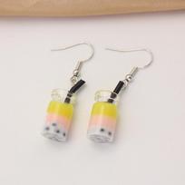 Creative Funny Three Layers Colored Bubble Milky Tea Pendant Earrings for Women Personality Drink Party Ear Zircon Girl Gift beige