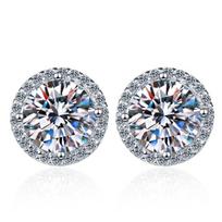 Populiarūs 925 svarų sterlingų sidabro auskarai vyrams ir moterims su 1 karato mozanitu, keturių nagų apvalaus rėmelio dizainas 0.5 Carat D Color Moissanite Earrings gray