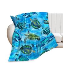 Vėžlio pledas Jūros gyvūnai Vėžlių tema Svetainės dekoras Pledas Povandeninis pasaulis Lengvi flaneliniai pledai 75x90cm blue